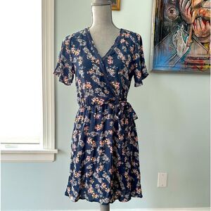 Sienna Sky Boho Blue Flower Floral Wrap Dress size Medium